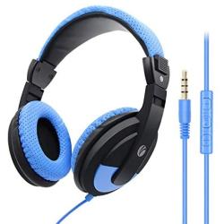 VCOM Wired Headphones with Microphone, Stereo Over Ear Headset Lightweight Portable Earphones 3.5mm Jack Compatible for iPad Tablets PS4 Xbox One Smartphones MacBook Surface Laptops MP3 Skype (Blue)
