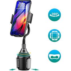 Amwanan Cup Holder Car Mount, 360°Universal Adjustable and Easy Clamp Cell Phone Holder with Goose Neck Design Compatible with iPhone, Samsung, Google, LG etc.