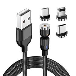 [540°Rotation] Magnetic Phone Charger Cable(3-Pack), 3 in 1 Magnetic Charging Cable, Compatible with Mirco USB, Type C Smartphone and iProduct Device