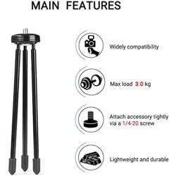 Ring Light Tripod,Adjustable Mini Travel Ring Light Accessories Portable Camera Stand Holder with Universal 1/4 Screw,Apply to Phone,Ring Light,Mini Camera,GoPro Selfie SLR Sports Camera…(Only Tripod)