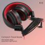 Kids Headphones - noot products K12 Foldable Stereo Tangle-Free 3.5mm Jack Wired Cord On-Ear Headset for Children/Teens/Boys/Girls/Smartphones/School/Kindle/Airplane Travel/Plane/Tablet (Red Black)
