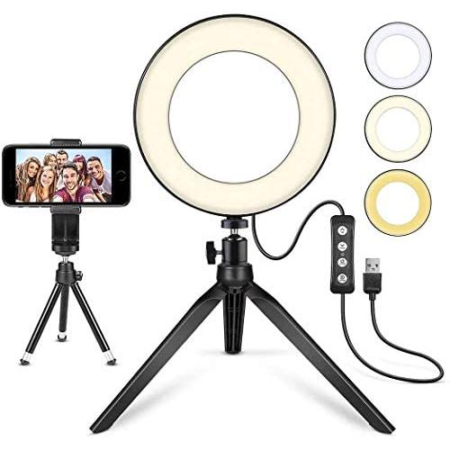 LED Ring Light 6" with Tripod Stand for YouTube Video and Makeup, Mini LED Camera Light with Cell Phone Holder Desktop LED Lamp with 3 Light Modes & 11 Brightness Level (6")