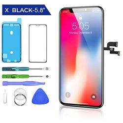 HTECHY Replacement for iPhone X Screen Replacement 5.8 inch with 3D Touch Display Digitizer Assembly Set with Waterproof Frame Adhesive Sticker + Repair Tools Kit Screen Tempered Glass Protector