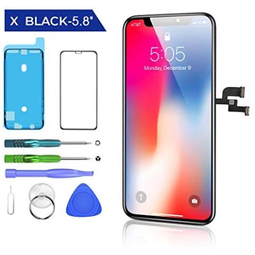 HTECHY Replacement for iPhone X Screen Replacement 5.8 inch with 3D Touch Display Digitizer Assembly Set with Waterproof Frame Adhesive Sticker + Repair Tools Kit Screen Tempered Glass Protector