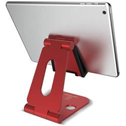 Tablet Stand Multi-Angle, Lamicall Cell Phone Holder for Desk, Adjustable Metallic Dock Cradle, Compatible with iPad Mini Pro Air, iPhone Xs Max XR X 8 7 6S 6 Plus, Switch etc, (4-10) - Red