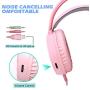 Dland Gaming Headset with Mic and Changeable LED Light for Laptop,Computer, Cellphone, PS4 and Xbox, 3.5mm Wired Noise Isolations Gaming Headphones with Volume Control-Pink