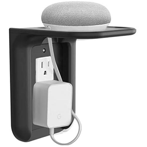 WALI Wall Shelf Standard Vertical Duplex Décor Outlet with Cable Channel Charging for Cell Phone, Dot 1st and 2nd 3rd Gen, Google Home, Speaker up to 10 lbs (OLS001-B), 1 Pack, Black
