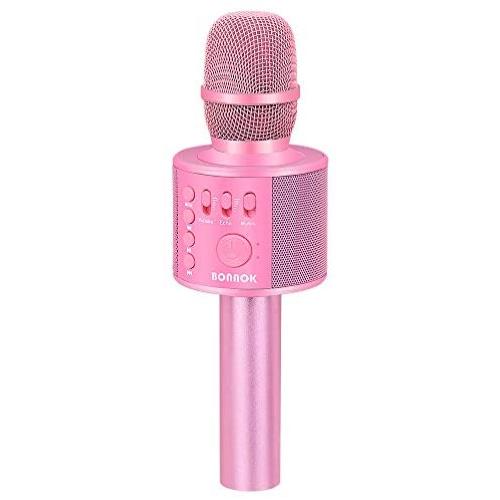 BONAOK Wireless Bluetooth Karaoke Microphone,3-in-1 Portable Handheld Karaoke Mic Speaker Machine Christmas Birthday Home Party for Android/iPhone/PC or All Smartphone(Q37 Light Pink)