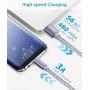 USB Type C Cable OULUOQI USB C Cable 3 Pack(6ft) Nylon Braided Fast Charging Cord(USB 2.0) Compatible with Samsung Galaxy S10 S9 Note 9 8 S8 Plus,LG V30 V20 G6 G5,Google Pixel(Grey)