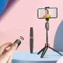 Selfie Stick and Tripod 2 in 1, Height Telescopic Tripod Stand and Angle Adjustable Phones Holder, Wireless Remote to Get Selfie at Home or Travel (Black)