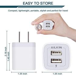 USB Wall Charger, Charger Adapter, Ailkin 2-Pack 2.1Amp Dual Port Quick Charger Plug Cube Replacement for iPhone 7/6S/6S Plus/6 Plus/6/5S/5, Samsung Galaxy S7/S6/S5 Edge, LG, HTC, Huawei, Moto, Kindle