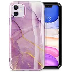 GVIEWIN Marble iPhone 11 Case, Ultra Slim Thin Glossy Soft TPU Rubber Gel Phone Case Cover Compatible iPhone 11 6.1 Inch 2019 (Romantic Purple)