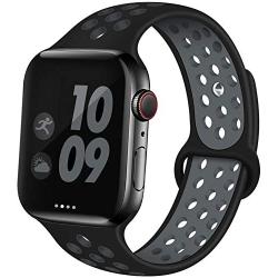 EXCHAR Sport Band Compatible with Apple Watch Band 40mm Series 5/4 Breathable Soft Silicone Replacement Wristband Women and Men for iWatch 38mm Series 3/2/1 Nike+ All Various Styles S/M Black-Grey