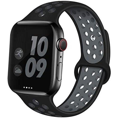 EXCHAR Sport Band Compatible with Apple Watch Band 40mm Series 5/4 Breathable Soft Silicone Replacement Wristband Women and Men for iWatch 38mm Series 3/2/1 Nike+ All Various Styles S/M Black-Grey