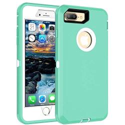 MXX Heavy Duty Defense Case with Screen Protector 4 Layers Rugged Rubber Shockproof Protection Case Cover for Apple iPhone 7 Plus/ iPhone 8 Plus  Aqua green/White