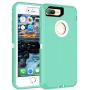 MXX Heavy Duty Defense Case with Screen Protector 4 Layers Rugged Rubber Shockproof Protection Case Cover for Apple iPhone 7 Plus/ iPhone 8 Plus  Aqua green/White