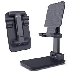 Cell Phone Stand Foldable, Adjustable Cell Phone Holder for Desk with Charging Port Sturdy Hands-Free Stand, Compatible with iPhone 11/11 Pro/11 Pro Max/Samsung Galaxy S20/S20 Ultra/S20 Plus (Black)