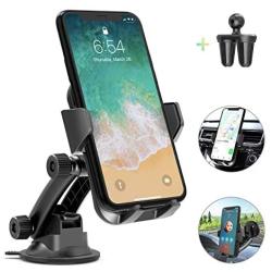 AIKELA Car Phone Mount, 3 in 1 Cell Phone Holder for Car Dashboard Windshield Air Vent with Washable Strong Sticky Gel Suction Pad, One-Click Release Button, Compatible with iPhone, Samsung, LG, Moto