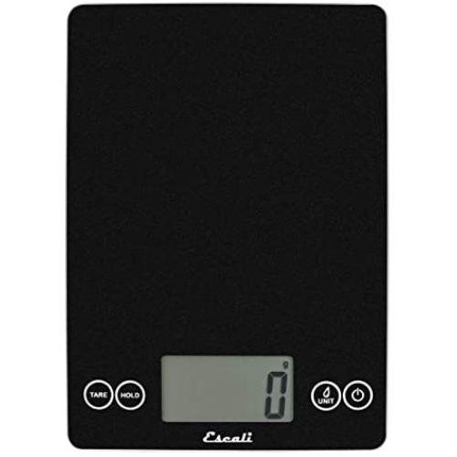 Escali Arti Glass Digital LCD Display Kitchen, Office, Baking Herb Scale w/Nutrition and Calorie Counting Feature, 15lb Capacity, 9" x 6.5" x .75", Black Obsidian