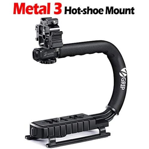 Zeadio Video Action Stabilizing Handle Grip Handheld Stabilizer with Metal Triple Shoe Mount for Canon Nikon Sony Panasonic Pentax Olympus DSLR Camera Camcorder