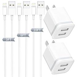 Phone Charger with Wall Plug 5-Pack, ADOIFER 3FT 6FT 10FT Charging Cable Cord and Dual Port USB Cube Block Adapter Compatible with iPhone 11 Pro XS Max/XR/X 8/7 Plus 6/6S Plus, SE 5S/5C/5 Pad