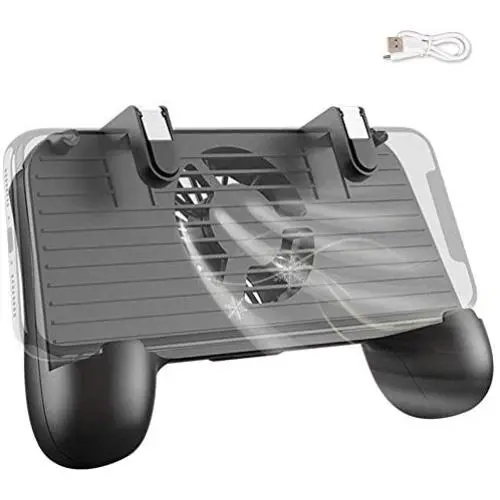 Mobile Controller with Portable Charger Cooling Fan Compatiple for PUBG/Call of Duty/Fotnite, L1R1 Mobile Game Trigger Joystick Gamepad Grip Remote for 4-6.5&quot Phone [2000mAh - No Bag]