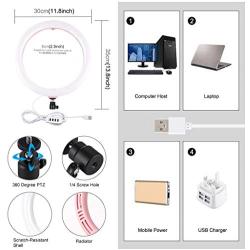 Selfie Ring Light with Tripod Stand with Phone Holder for, Live Stream,Self-Portrait Shooting (Pink,1 X Fill Light +1 X Mobile Phone Clip, 11.8in)