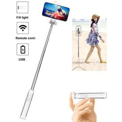 BGJOY Selfie Stick Tripod, Extendable Selfie Stick with Detachable Bluetooth Remote Shutter, Travel Video Tripod Stand Cell Phone Mount Holder and Fill Light Compatible with iPhone/Android (White)