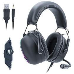 V11 Stereo Gaming Headset for PS4, PC, Xbox One Controller, Noise Cancelling Over Ear Headphones with Mic, LED Light, Bass Surround, Soft Memory Earmuffs for Laptop Mac Nintendo Switch Games