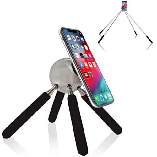 TIPATENT Magnetic Phone Mount & iPad Mini Holder – Tripod for Bed, Table, Desktop, Uneven Surfaces with Telescoping Legs, for Devices up to 8 in. – Portable and Adjustable iPhone Holder, Black