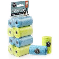 Precious Tails Poop Bags for Dogs, Biodegradable, Unscented, Dog Waste Bags, Blue and Green Bone Style Bags