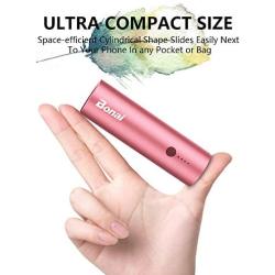 Portable Charger, BONAI Ultra-Compact Aluminum Power Bank 5000mAh Travel, High-Speed Output External Backup Battery Compatible iPhone, iPad, iPod, Samsung, Tablets - Pink(Charging Cable Included)