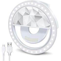 Selfie Ring Light [Upgraded Version], Rechargeable Portable Clip-on Selfie Fill Light with 36 LED for Smart Phone Laptop Photography, Camera Video, Girl Makes up White