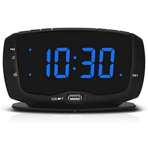 DreamSky Digital Alarm Clock Radio FM Radio, 1.4 Inches Large Blue LED Number Display, Dual USB Ports for Charging, 3.5 mm Headphone Jack, Snooze, DST