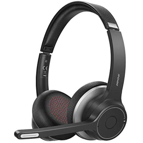 Mpow Bluetooth Headset V5.0 with Dual Microphone, Wireless PC Headphones,CVC8.0 Noise Canceling, On Ear for Computer,Cell Phone, Call Center, Office, Skype, 22 H Talk Time,Soft Earpad (Wired Optional)