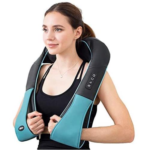 Shiatsu Back Shoulder & Neck Massager with Heat Deep Tissue 3D Kneading Pillow Massager for Relieving Muscle Pain - Blue