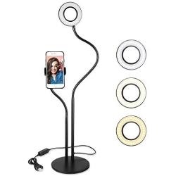 Selfie Ring Light with Cell Phone Holder Stand for Live Stream/Makeup, UBeesize Mini LED Camera Lighting with Flexible Arms Compatible with iPhone/Android