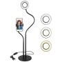Selfie Ring Light with Cell Phone Holder Stand for Live Stream/Makeup, UBeesize Mini LED Camera Lighting with Flexible Arms Compatible with iPhone/Android