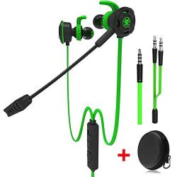 Wired Gaming Earphone with Adjustable Mic for PS4, Laptop Computer, Cellphone, maxin E-Sport Earburds with Portable Earphone Bags, Snug Soft Design, Inline Controls for Hands-Free Calling (Green)