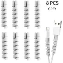 Cable Protector Spiral Phone Cable Saver Lightning Charge, Headphone, USB Cord, PC and Notebook Cable Protector, Fit for All Cell Phone - 8 PCS (Grey)