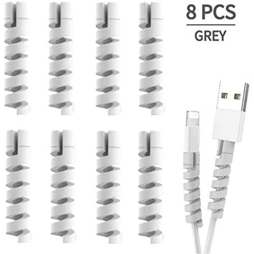 Cable Protector Spiral Phone Cable Saver Lightning Charge, Headphone, USB Cord, PC and Notebook Cable Protector, Fit for All Cell Phone - 8 PCS (Grey)
