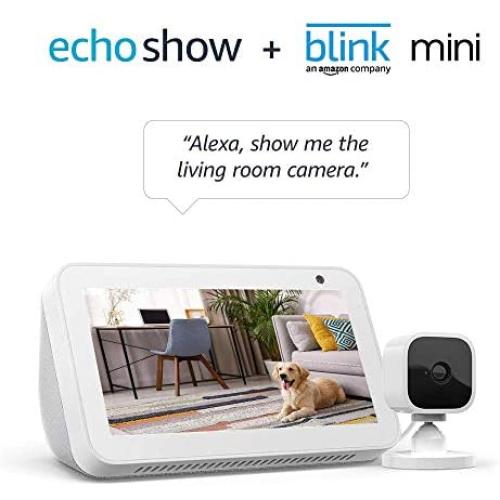 Echo Show 5 Sandstone with Blink Mini Indoor Smart Security Camera, 1080 HD with Motion Detection