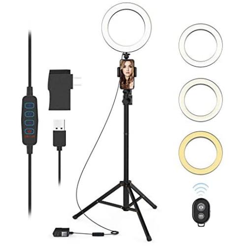 Selfie Ring Light with Tripod Stand and Phone Holder LED Circle Lights Halo Lighting for Make Up Live Steaming Photo Photography Vlogging Video