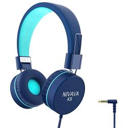 Nivava K9 Kids Headphones for Children Boys Girls Teens Wired 85dB Volume Limited Foldable Lightweight Stereo On Ear Headset for iPad Cellphones Computer MP3/4 Kindle Airplane School(Blue Mint Green)