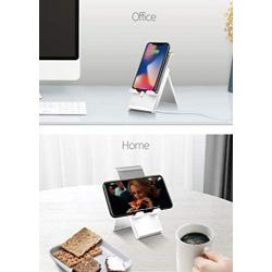 Adjustable Cell Phone Stand，SAIJI Foldable Desktop Phone Holder Cradle Dock for Office，Compatible with Phone 11 Pro xs xr x se 8，All Android Smartphones-White