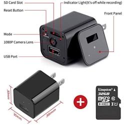 sherry Mini Spy Camera Security Charger Camera Full HD Hidden Camera Charger with 32G SD Card USB Charger Camera Loop Recording Nanny Outlet Cam for Home and Office