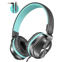 PeohZarr On-Ear Headphones with Microphone, Lightweight Folding Stereo Bass Headphones with 1.5M Tangle Free Cord, Portable Wired Headphones for Smartphone Tablet Laptop Computer MP3/4-Mint