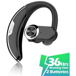 YW YUWISS Bluetooth Headset [36Hrs Playtime, 2 Batteries] Wireless Bluetooth Earpiece for Cell Phone Noise Canceling Car Earphones with Mic Compatible with iPhone Samsung Android (Upgraded Version)