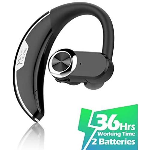 YW YUWISS Bluetooth Headset [36Hrs Playtime, 2 Batteries] Wireless Bluetooth Earpiece for Cell Phone Noise Canceling Car Earphones with Mic Compatible with iPhone Samsung Android (Upgraded Version)