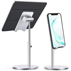 Cell Phone Stand for Desk, Height Angle Adjustable iPad Tablet Holder Stand, Sturdy Aluminum Metal Phone Holder, Compatible with iPhone/iPad/Kindle/Mobile Phone/Tablet – Silver